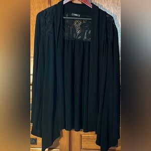 ING+ Open front Waterfall Cardigan Lace Shoulders Boho asymmetrical Sweater